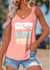 Dusty Pink Tummy Coverage Tropical Plants Print Tank Top