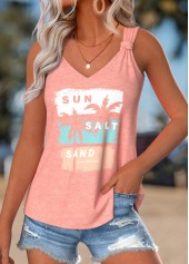 Dusty Pink Tummy Coverage Tropical Plants Print Tank Top | thumb picture 