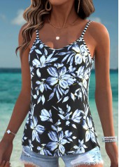 Black Tummy Coverage Floral Print Strappy Camisole Top | thumb picture 