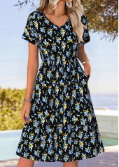 Multi Color Tummy Coverage Ditsy Floral Print Dress