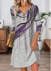 Grey Tummy Coverage Short Long Sleeve Split Neck Dress