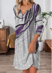 Grey Tummy Coverage Short Long Sleeve Split Neck Dress | thumb picture 