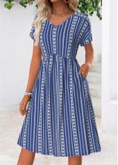 Blue Tummy Coverage Tribal Print Short Sleeve Dress | thumb picture 