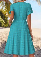 Peacock Blue Tummy Coverage Short Sleeve V Neck Dress | thumb picture 