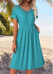 Peacock Blue Tummy Coverage Short Sleeve V Neck Dress | thumb picture 