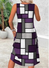 Dark Purple Tummy Coverage Geometric Print Sleeveless Dress | thumb picture 