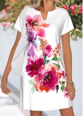 White Tummy Coverage Floral Print Short Split Neck Dress | thumb picture 