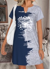 Navy Tummy Coverage Short Split Neck Dress