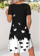 Black Tummy Coverage Floral Print Short V Neck Dress | thumb picture 