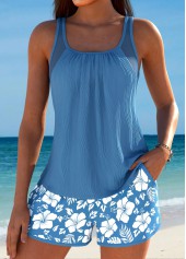 Tummy Coverage Mid Waisted Floral Print Tankini Set