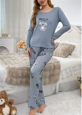 Dusty Blue Animal Print Lounge Top and Pants | thumb picture 