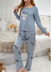 Dusty Blue Animal Print Lounge Top and Pants | thumb picture 