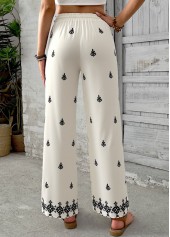 Beige Soft Tribal Print Wide Leg Elastic Waist Pants | thumb picture 