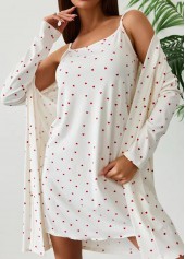 Beige Heart Print Long Sleeve Camisole and Robe
