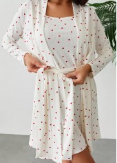 Beige Heart Print Long Sleeve Camisole and Robe | thumb picture 