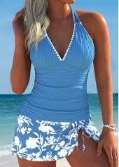 Thigh Slimmer Mid Waisted Floral Print Beige Tankini Set