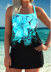 Blouson Mid Waisted Floral Print Black Tankini Set | thumb picture 