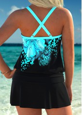 Blouson Mid Waisted Floral Print Black Tankini Set | thumb picture 