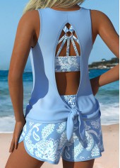 Three-piece Mid Waisted Paisley Print Dusty Blue Tankini Set