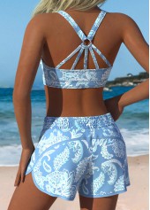 Three-piece Mid Waisted Paisley Print Dusty Blue Tankini Set | thumb picture 
