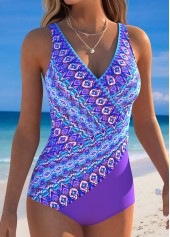Tummy Control Tribal Print Purple One Piece Swimwear | thumb picture 