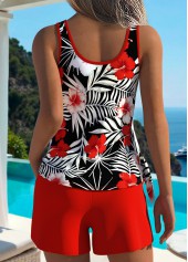 Tummy Coverage Mid Waisted Floral Print Red Tankini Set | thumb picture 