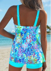 Tummy Coverage Mid Waisted Tropical Plants Print Tankini Set | thumb picture 