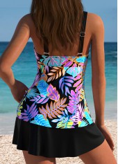 Tummy Coverage Mid Waisted Leaf Print Tankini Top-No Bottom | picture 2