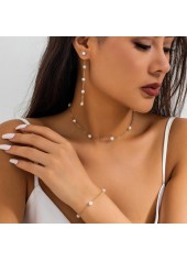 Golden Alloy Earrings and Necklace and Bracelet