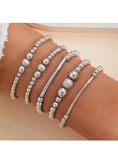 Silver Round Beaded Design Bracelet Set