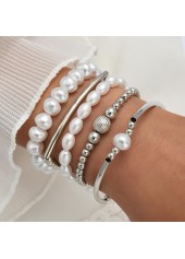 Silver Pearl Beaded Design Bracelet Set
