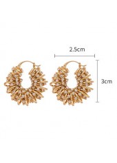Golden Color Alloy Detail Rhinestones Earrings | thumb picture 