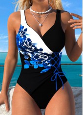 Tummy Control Floral Print Black One Piece Swimwear