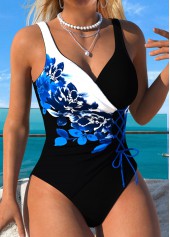 Tummy Control Floral Print Black One Piece Swimwear | thumb picture 