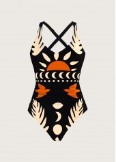 Tummy Control Tribal Print Black One Piece Swimwear | thumb picture 