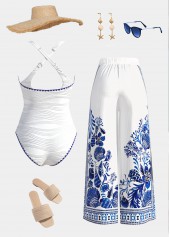 Thigh Slimmer Marine Life Print White One Piece Swimwear | thumb picture 