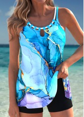 Tummy Coverage Graffiti Print Sky Blue Tankini Top-No Bottom | picture 1