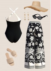 Tummy Control Floral Print Black One Piece Swimwear | thumb picture 