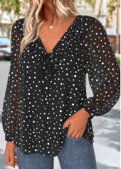 Black Tummy Coverage Polka Dot Long Sleeve Blouse | thumb picture 