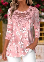 Pink Tummy Coverage Floral Print Long Sleeve T Shirt