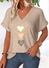Light Camel Tummy Coverage Heart Print T Shirt | thumb picture 