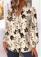 Beige Tummy Coverage Leaf Print Long Sleeve Blouse | thumb picture 