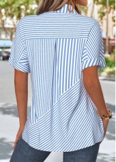Light Blue Striped Patch Pocket Short Sleeve Shirt | thumb picture 