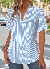 Light Blue Striped Patch Pocket Short Sleeve Shirt | thumb picture 