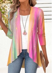 Multi Color Tummy Coverage Ombre Long Sleeve Lightweight Cardigan