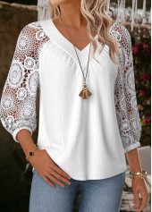 Raw White Tummy Coverage 3/4 Sleeve V Neck Blouse | thumb picture 