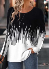 Black Tummy Coverage Geometric Print Long Sleeve T Shirt | thumb picture 