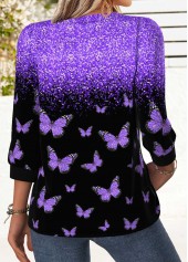 Purple Tummy Coverage Animal Print 3/4 Sleeve Blouse | thumb picture 