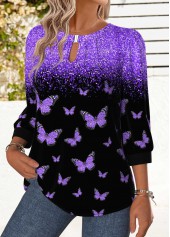 Purple Tummy Coverage Animal Print 3/4 Sleeve Blouse | thumb picture 