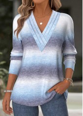 Light Blue Tummy Coverage Ombre Long Sleeve T Shirt